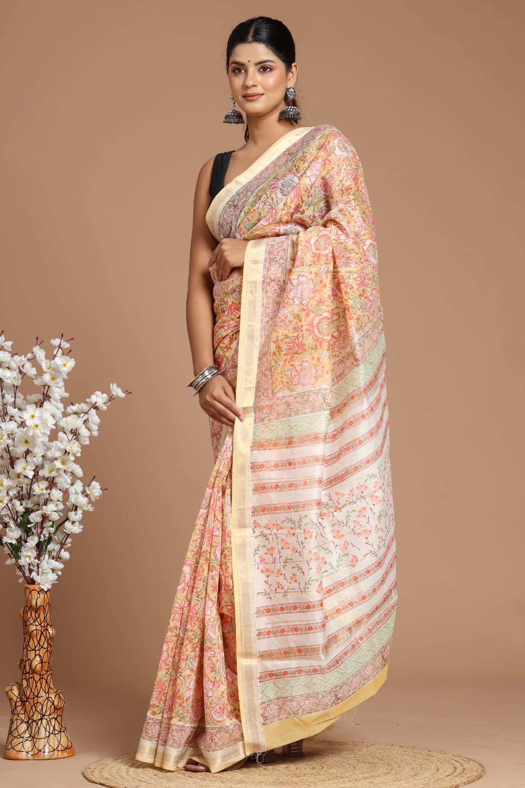 Hand Block Printed Maheshwari Silk Sarees